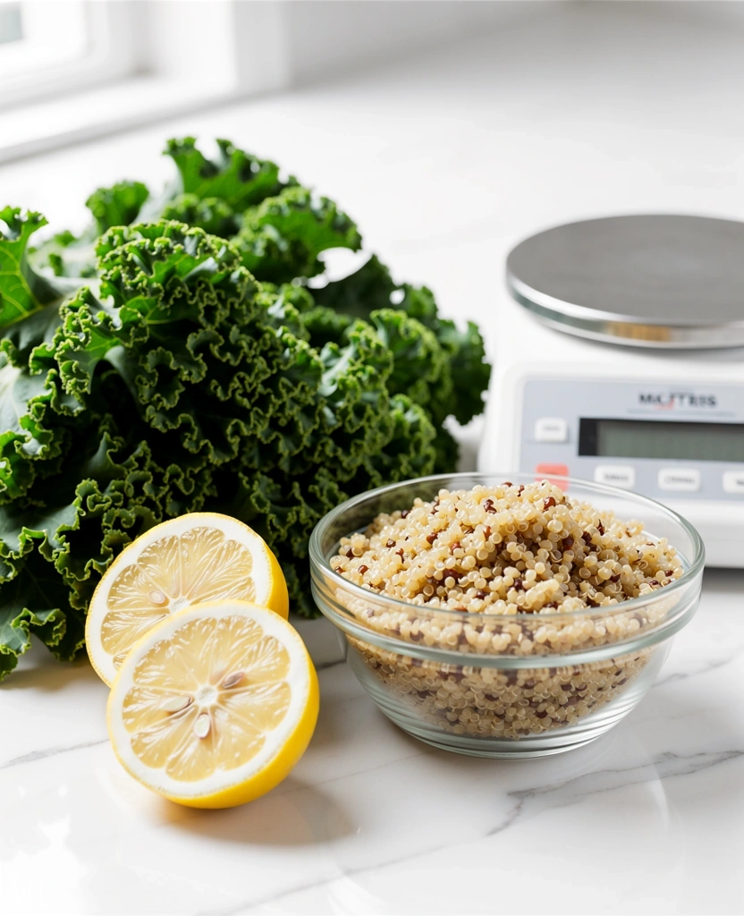 Fresh organic ingredients on a kitchen counter